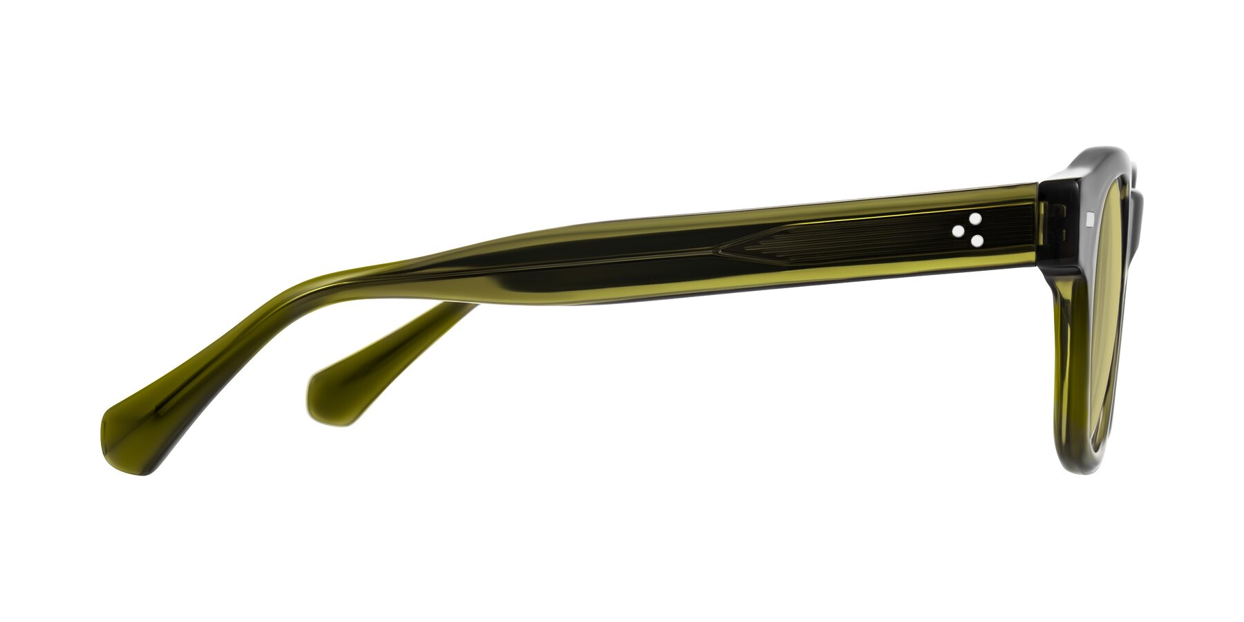 Side of Orin in Translucent Olive Green with Medium Champagne Tinted Lenses