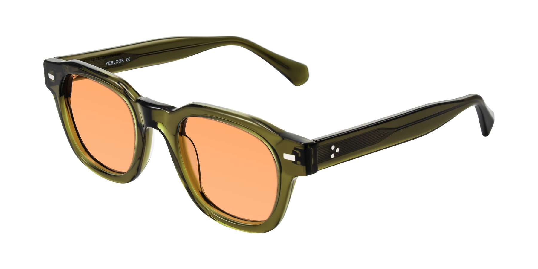 Angle of Orin in Translucent Olive Green with Medium Orange Tinted Lenses