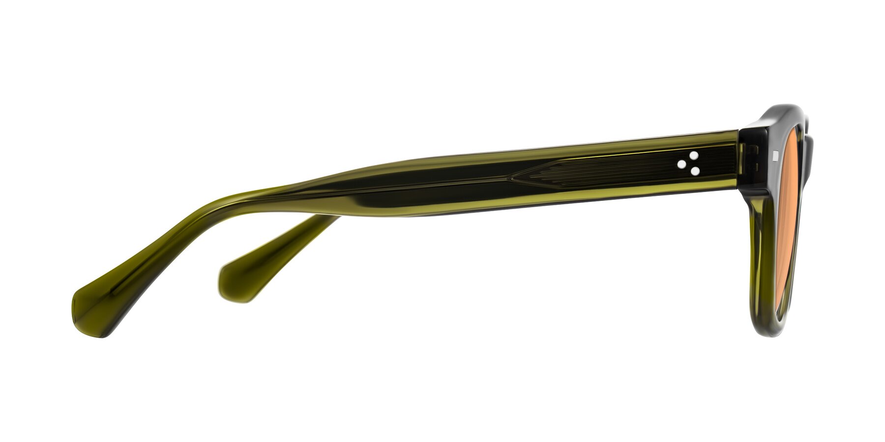 Side of Orin in Translucent Olive Green with Medium Orange Tinted Lenses
