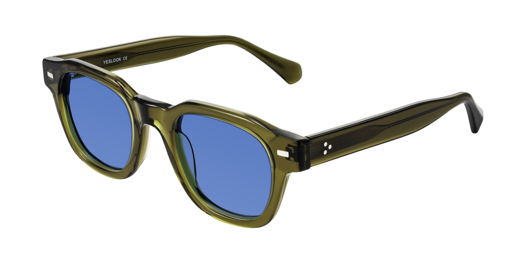 Angle of Orin in Translucent Olive Green with Blue Tinted Lenses