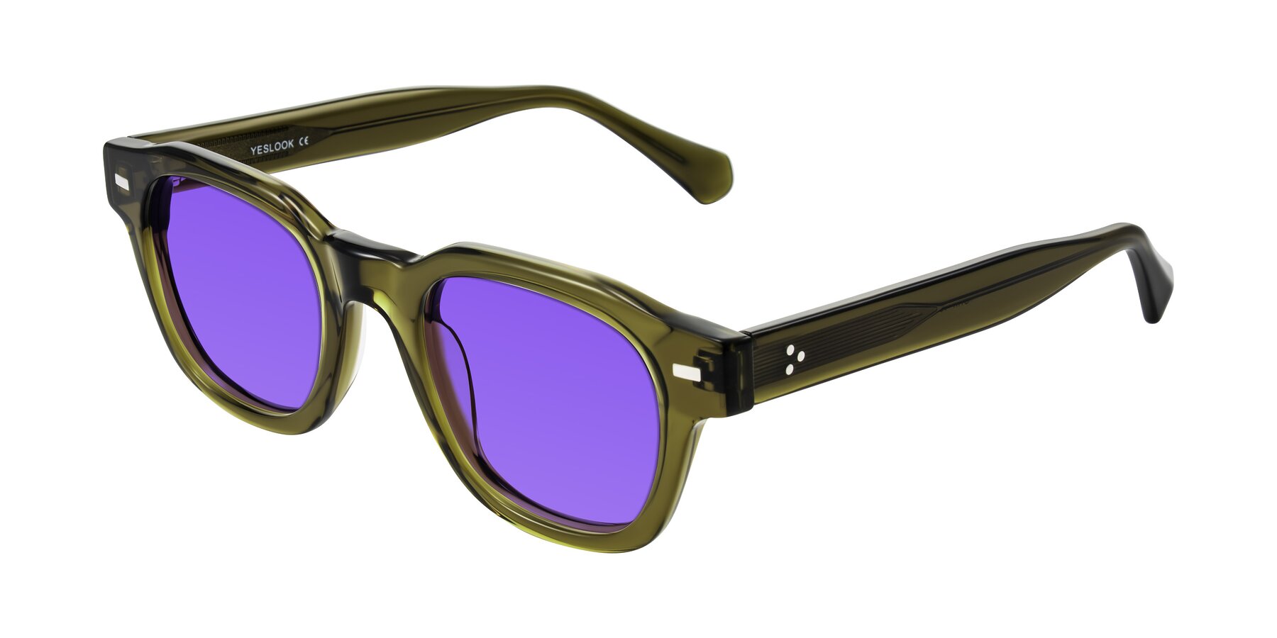 Angle of Orin in Translucent Olive Green with Purple Tinted Lenses
