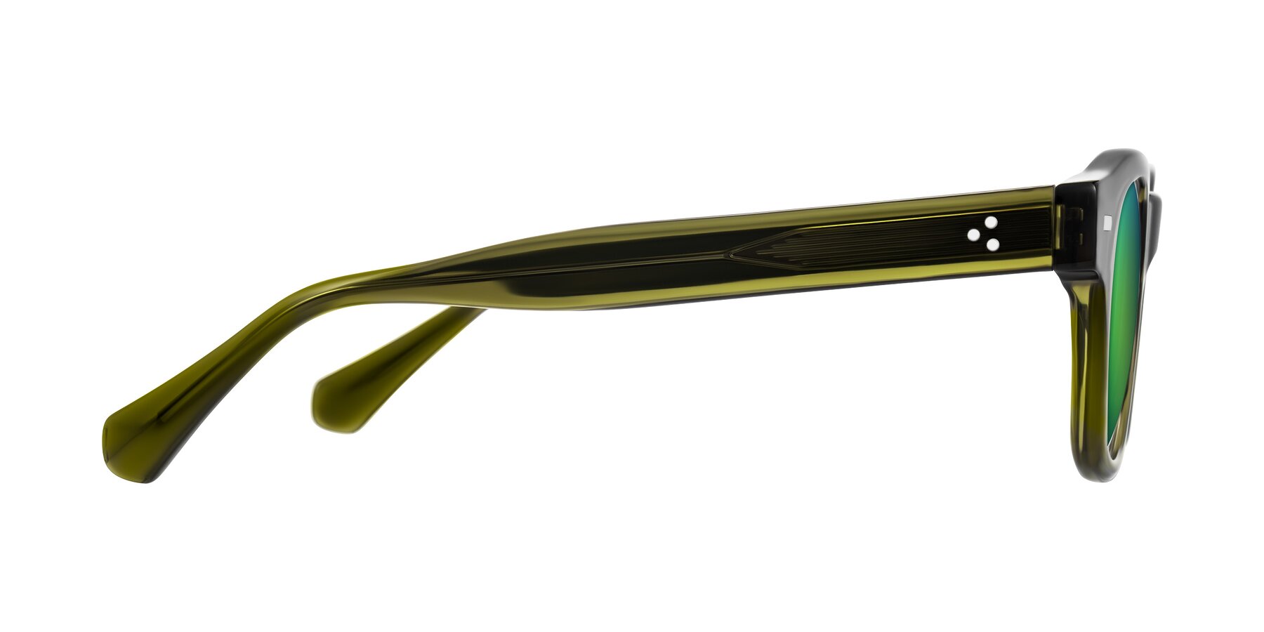 Side of Orin in Translucent Olive Green with Green Mirrored Lenses