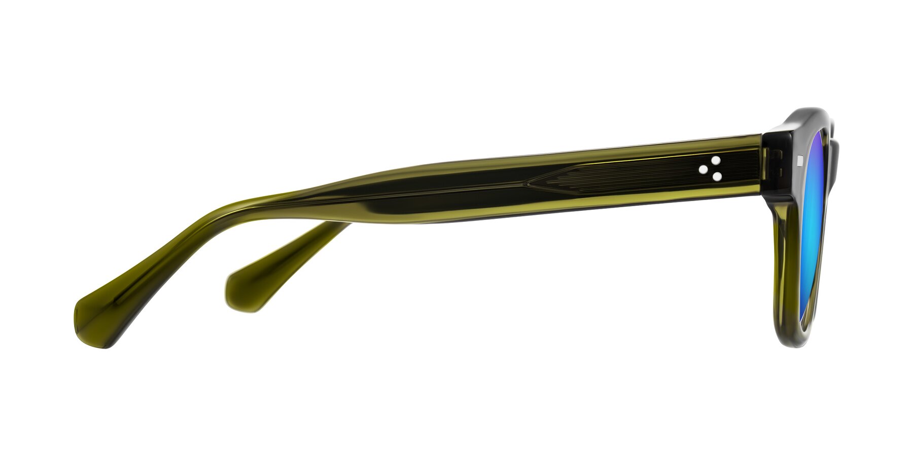 Side of Orin in Translucent Olive Green with Blue Mirrored Lenses
