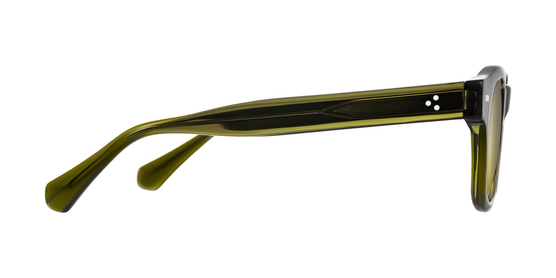 Side of Orin in Translucent Olive Green with Gold Mirrored Lenses