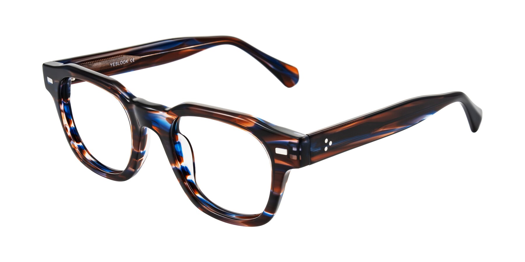 Angle of Orin in Brown Blue Striped with Clear Eyeglass Lenses