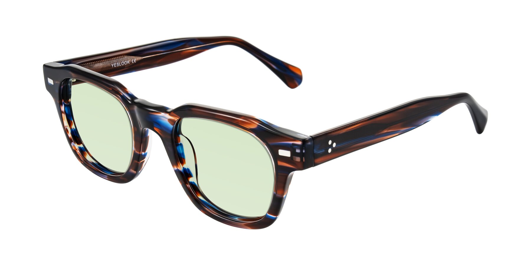 Angle of Orin in Brown Blue Striped with Light Green Tinted Lenses