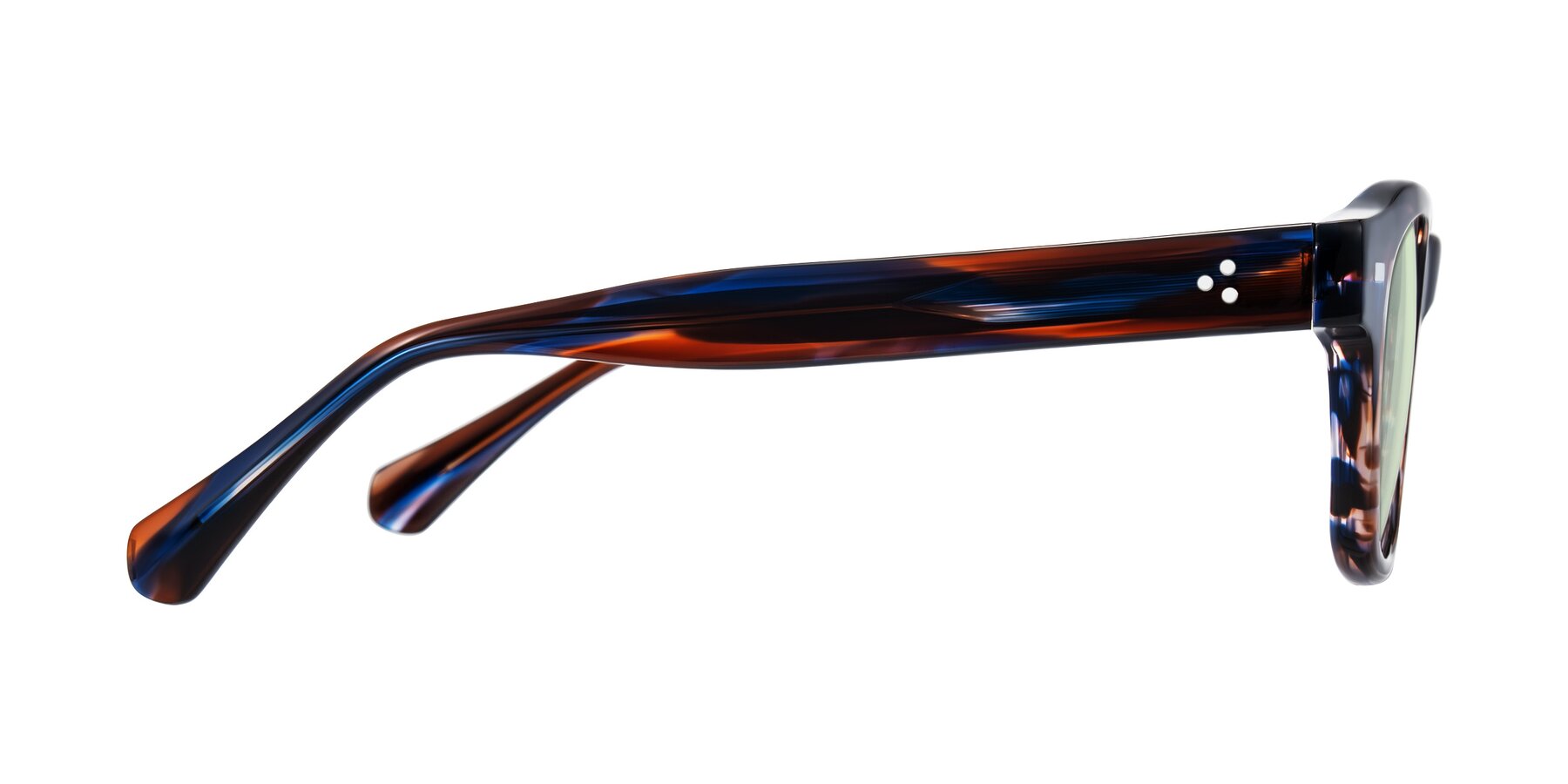 Side of Orin in Brown Blue Striped with Light Green Tinted Lenses
