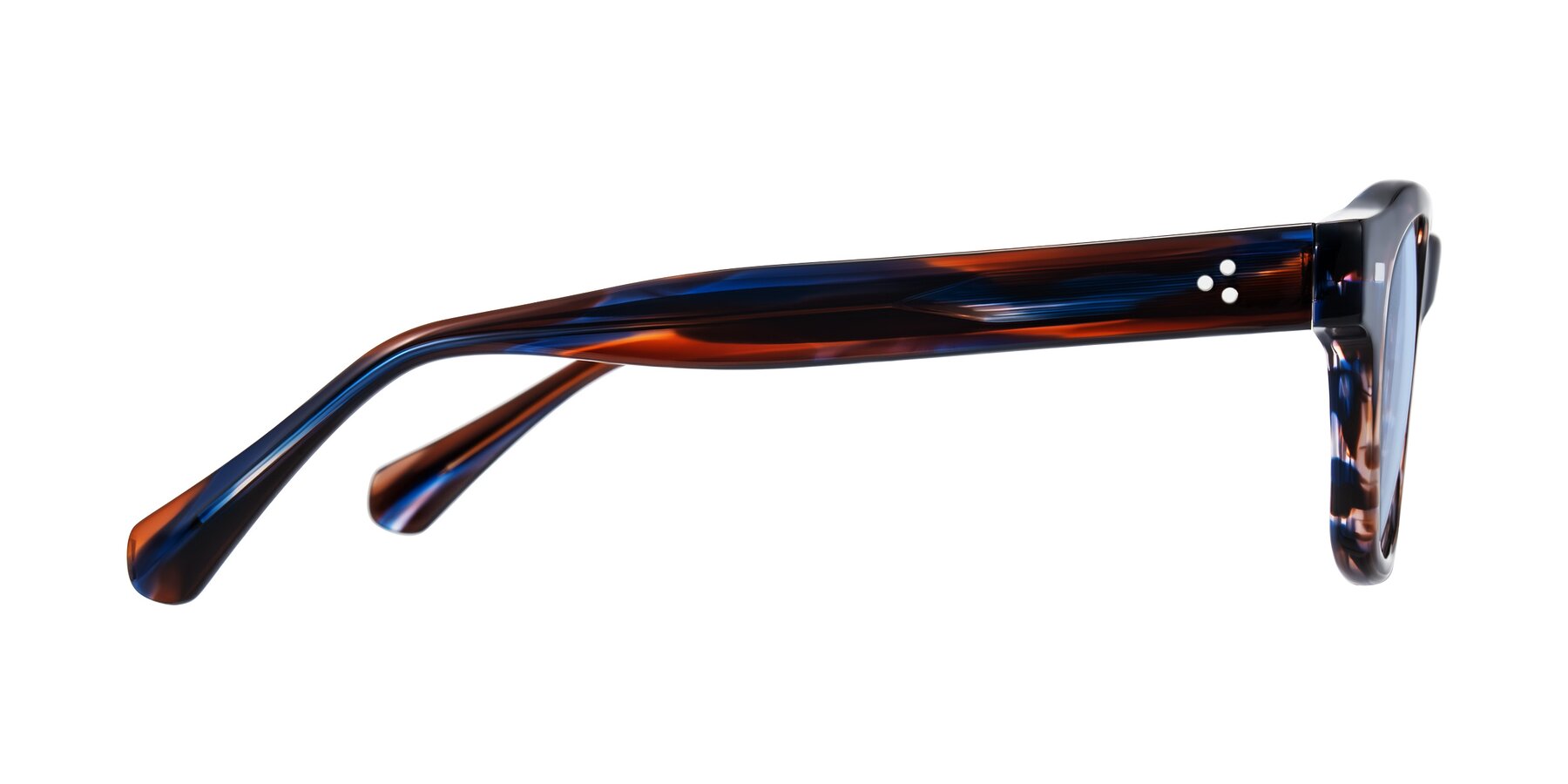 Side of Orin in Brown Blue Striped with Light Blue Tinted Lenses