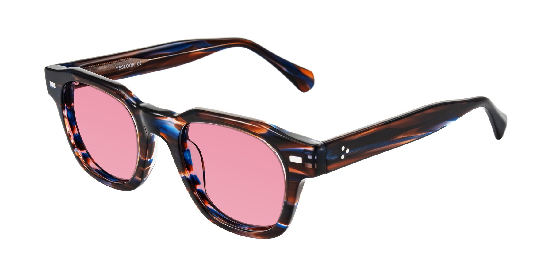 Angle of Orin in Brown Blue Striped with Pink Tinted Lenses