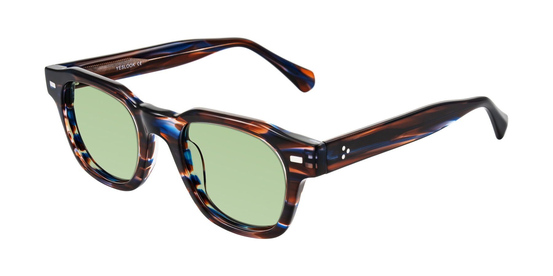 Angle of Orin in Brown Blue Striped with Medium Green Tinted Lenses