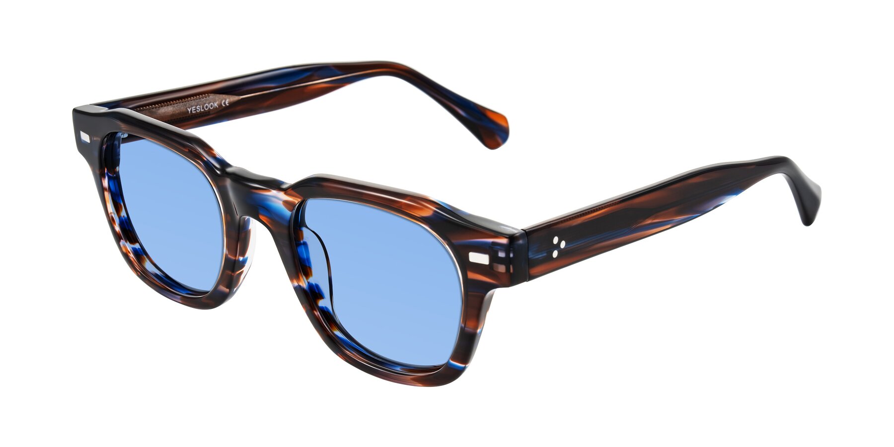 Angle of Orin in Brown Blue Striped with Medium Blue Tinted Lenses