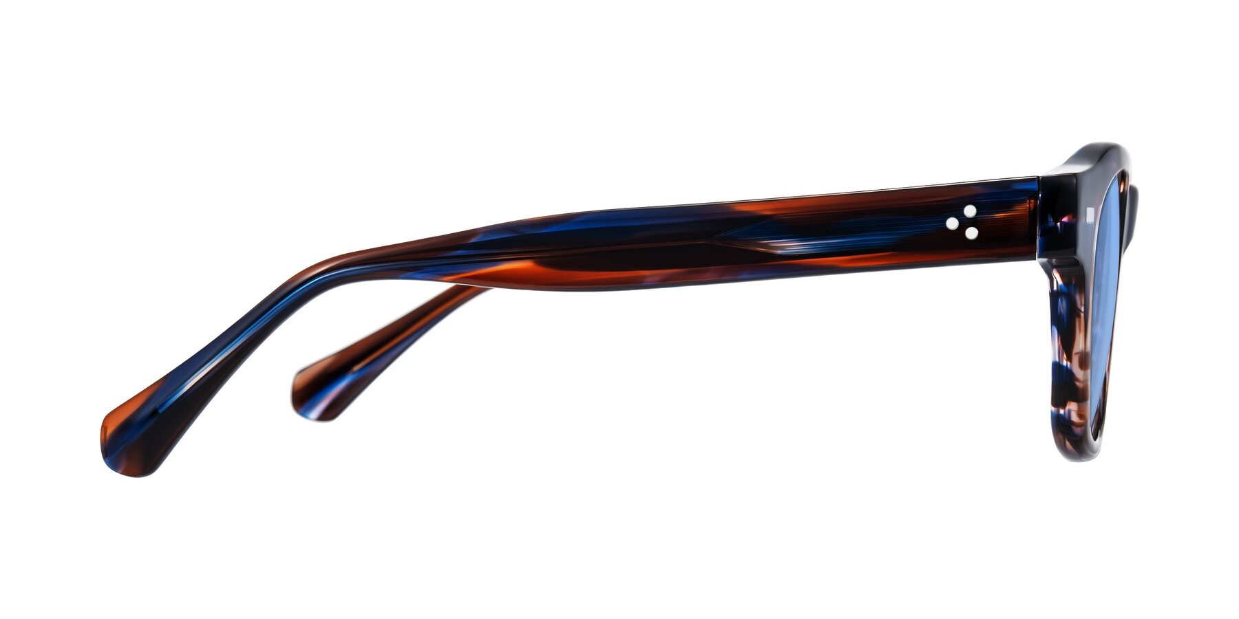 Side of Orin in Brown Blue Striped with Medium Blue Tinted Lenses