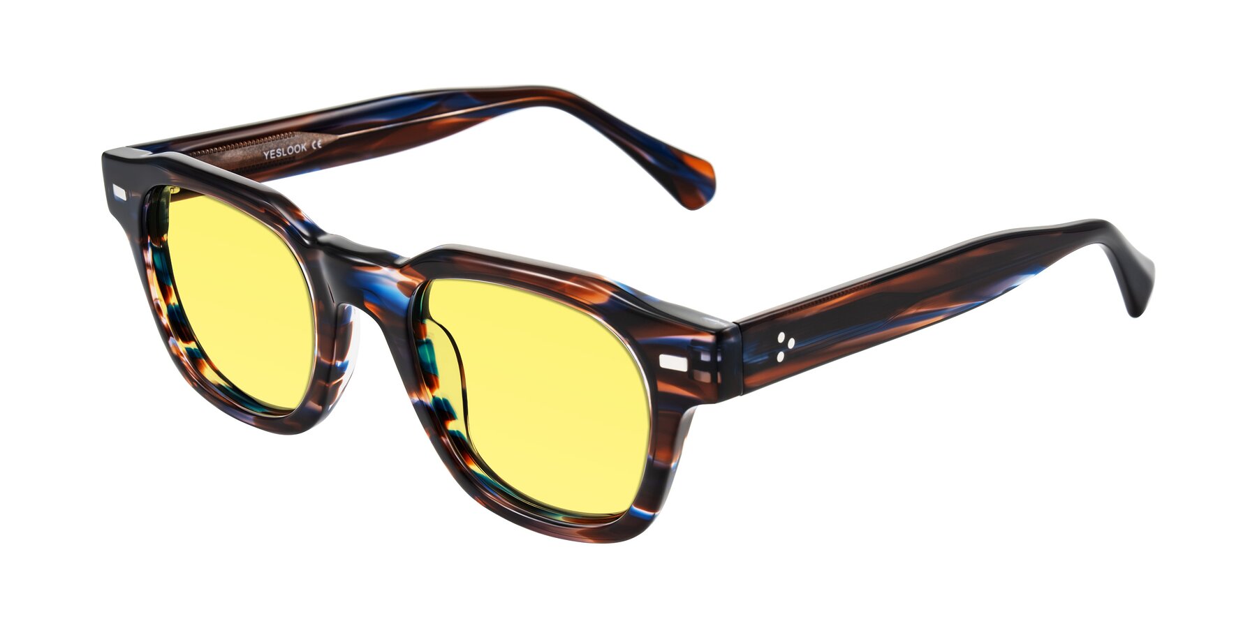 Angle of Orin in Brown Blue Striped with Medium Yellow Tinted Lenses