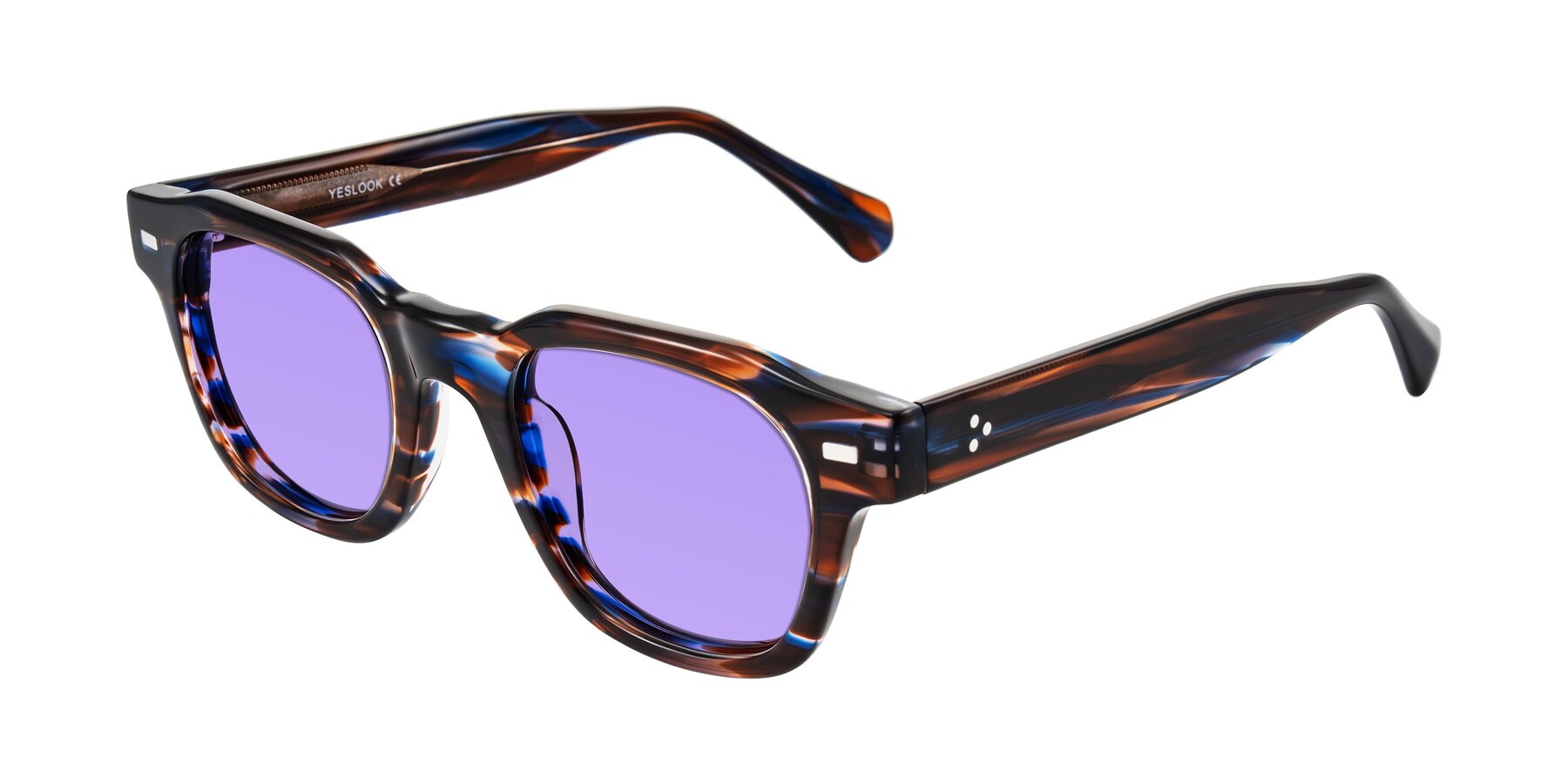 Angle of Orin in Brown Blue Striped with Medium Purple Tinted Lenses