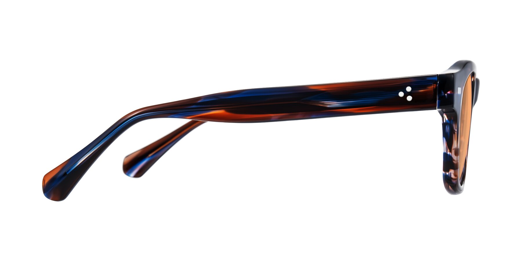 Side of Orin in Brown Blue Striped with Medium Orange Tinted Lenses