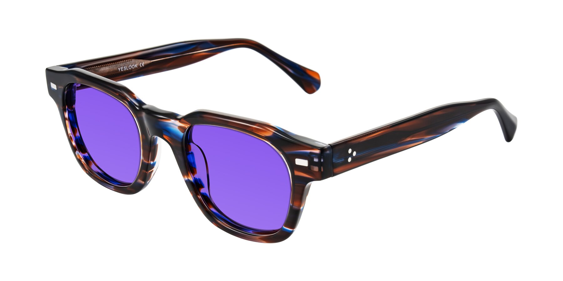 Angle of Orin in Brown Blue Striped with Purple Tinted Lenses