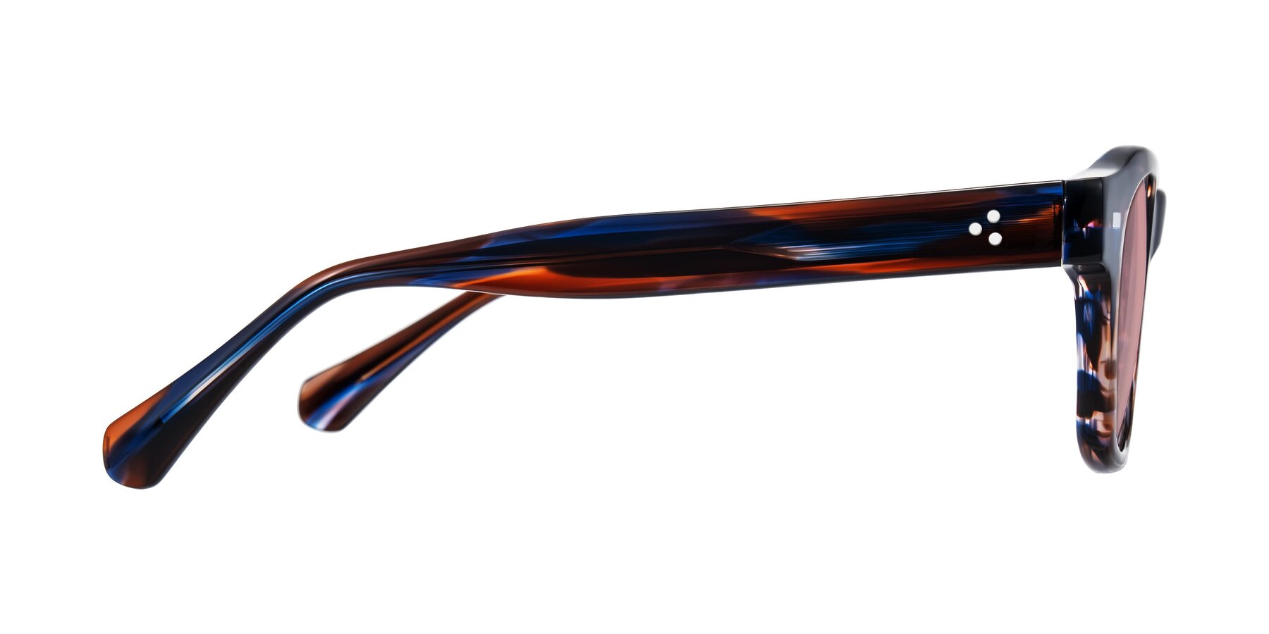 Side of Orin in Brown Blue Striped with Medium Garnet Tinted Lenses