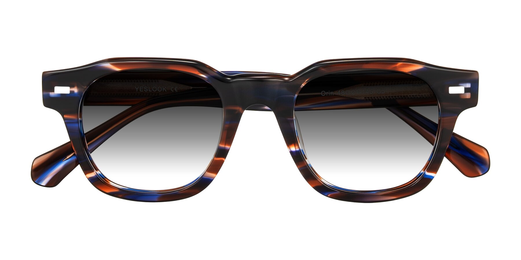 Folded Front of Orin in Brown Blue Striped with Gray Gradient Lenses