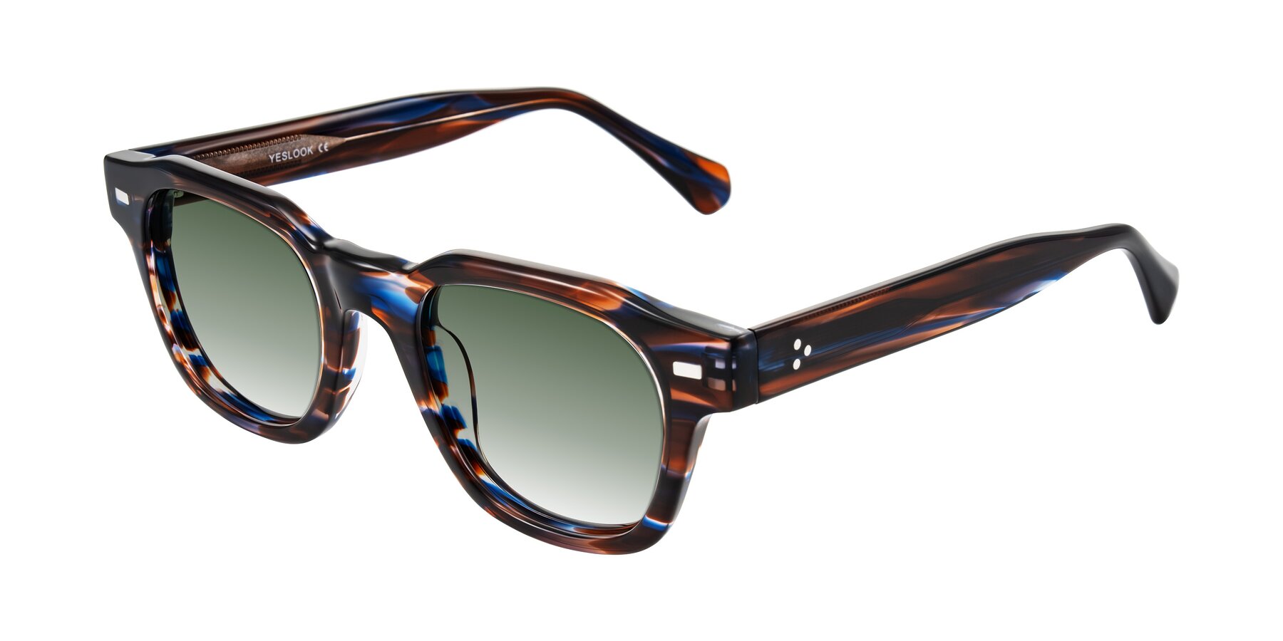 Angle of Orin in Brown Blue Striped with Green Gradient Lenses