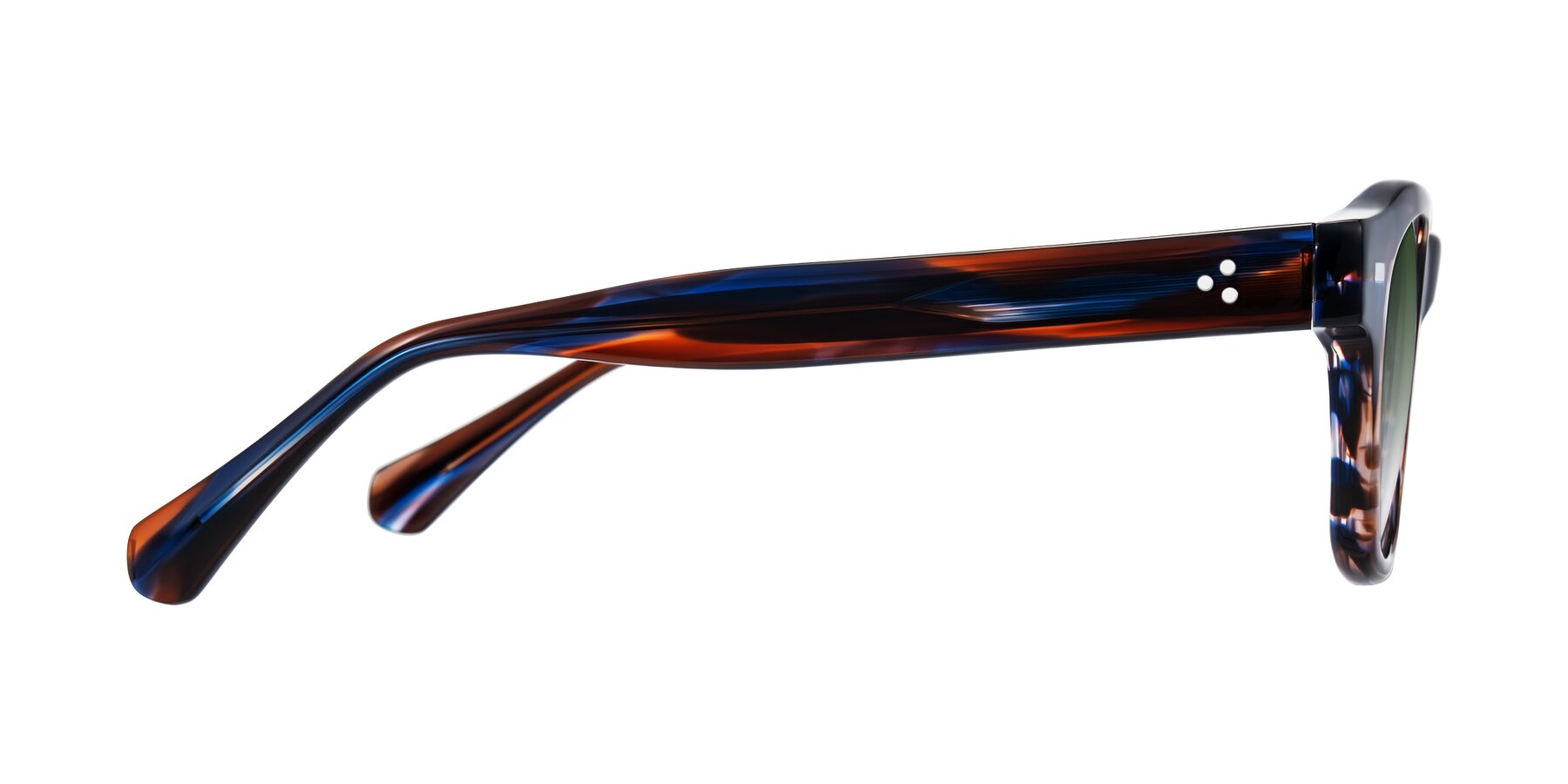 Side of Orin in Brown Blue Striped with Green Gradient Lenses