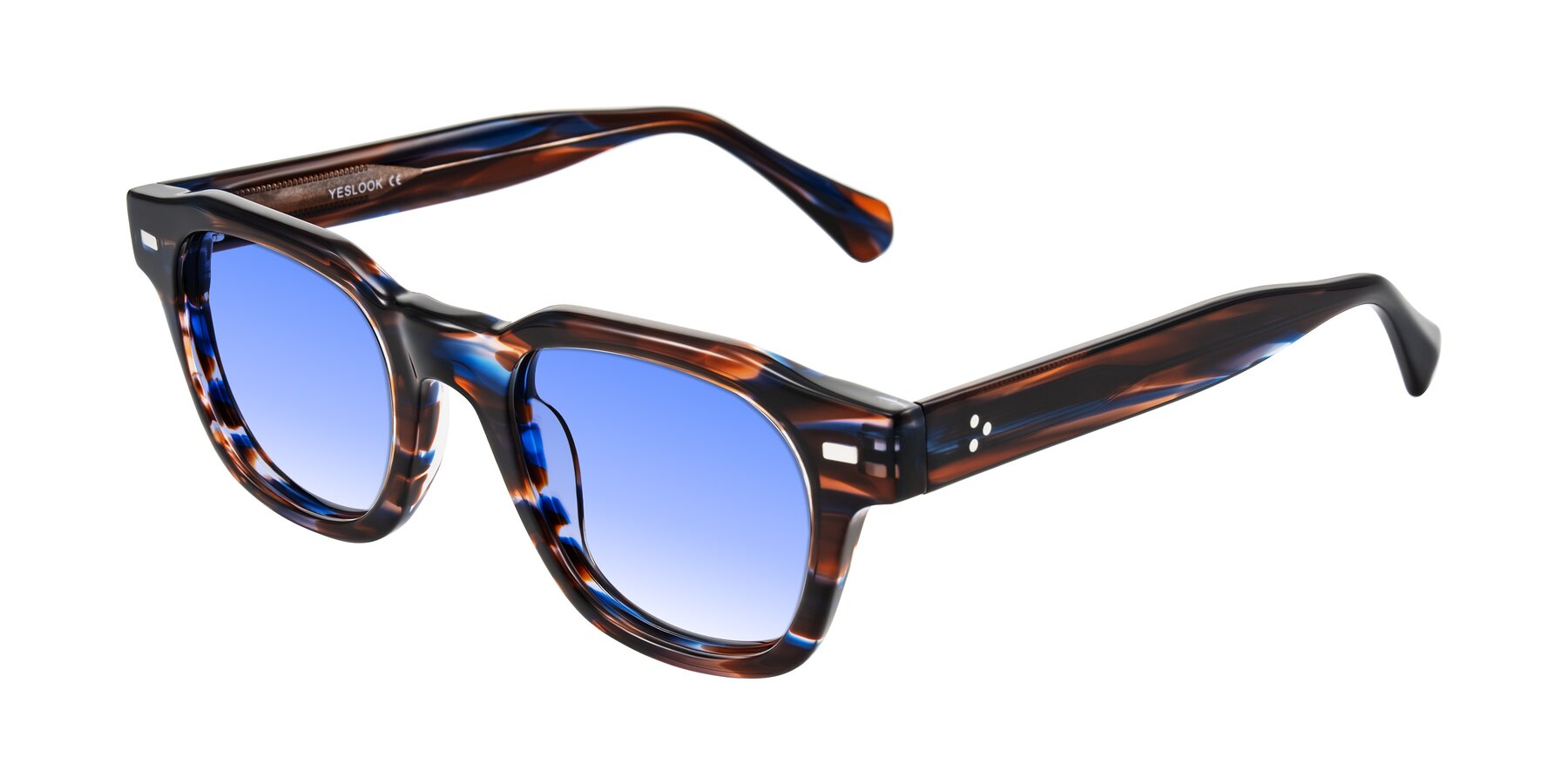 Angle of Orin in Brown Blue Striped with Blue Gradient Lenses