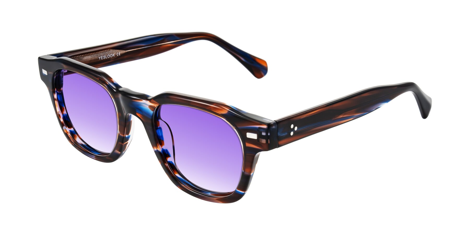 Angle of Orin in Brown Blue Striped with Purple Gradient Lenses