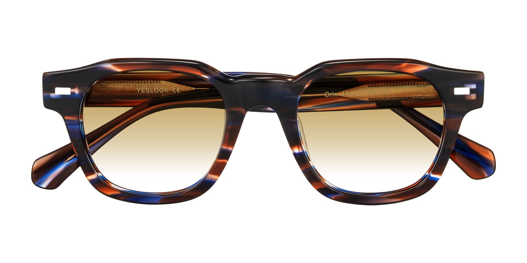 Folded Front of Orin in Brown Blue Striped with Champagne Gradient Lenses