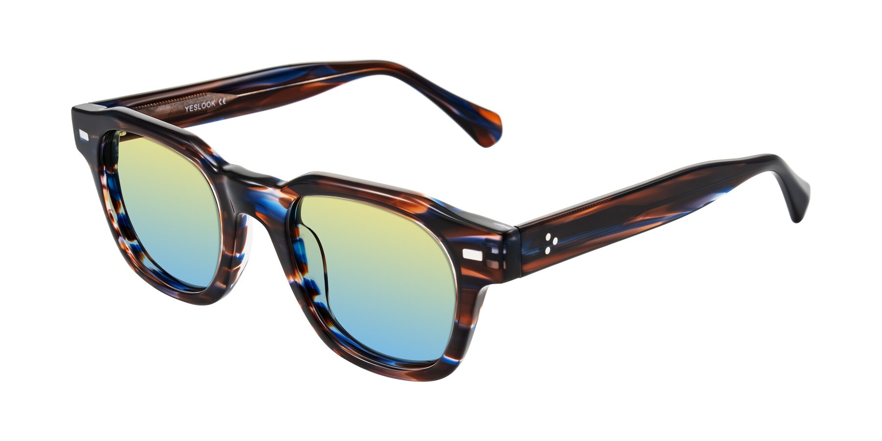 Angle of Orin in Brown Blue Striped with Yellow / Blue Gradient Lenses