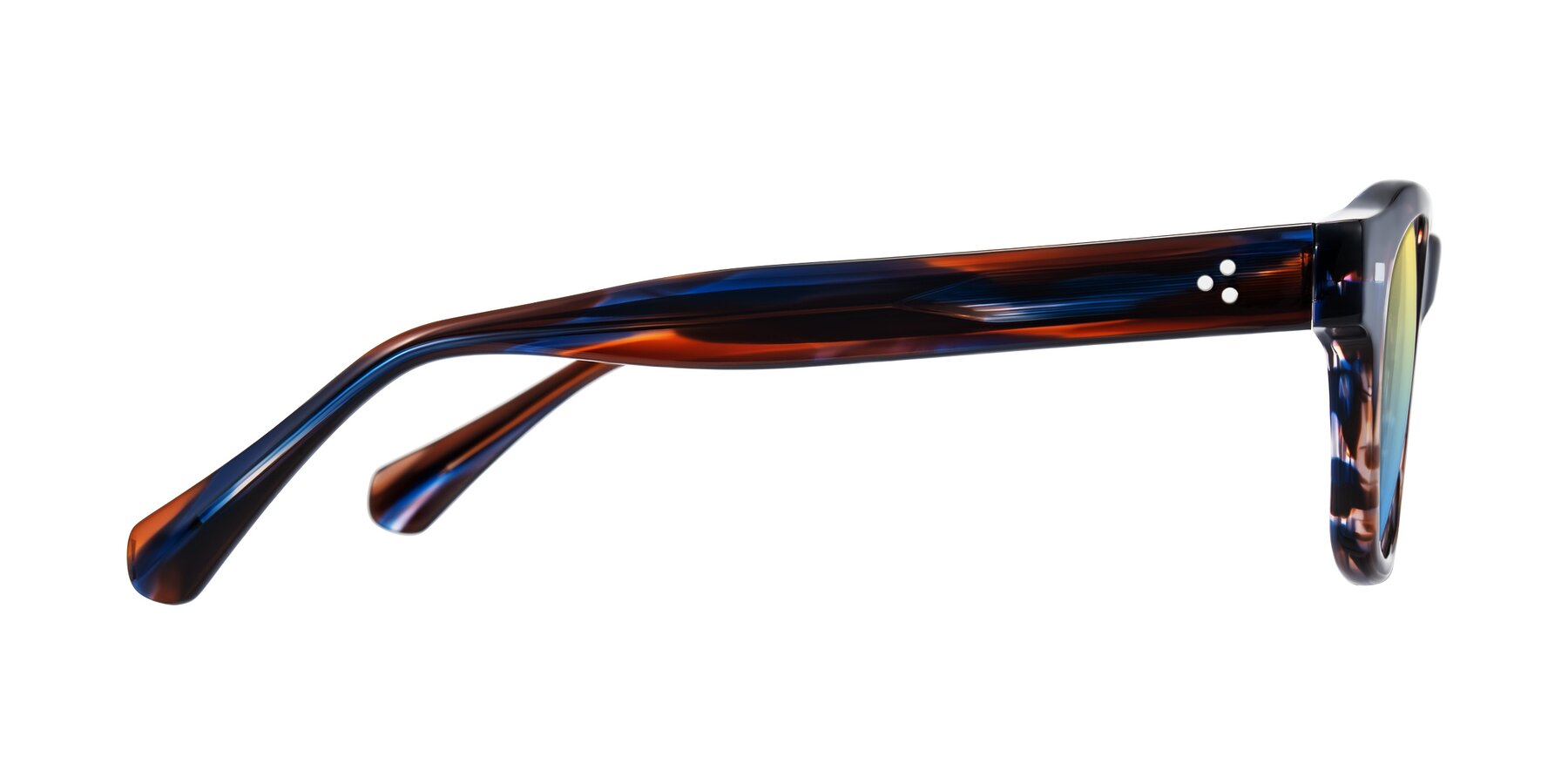 Side of Orin in Brown Blue Striped with Yellow / Blue Gradient Lenses