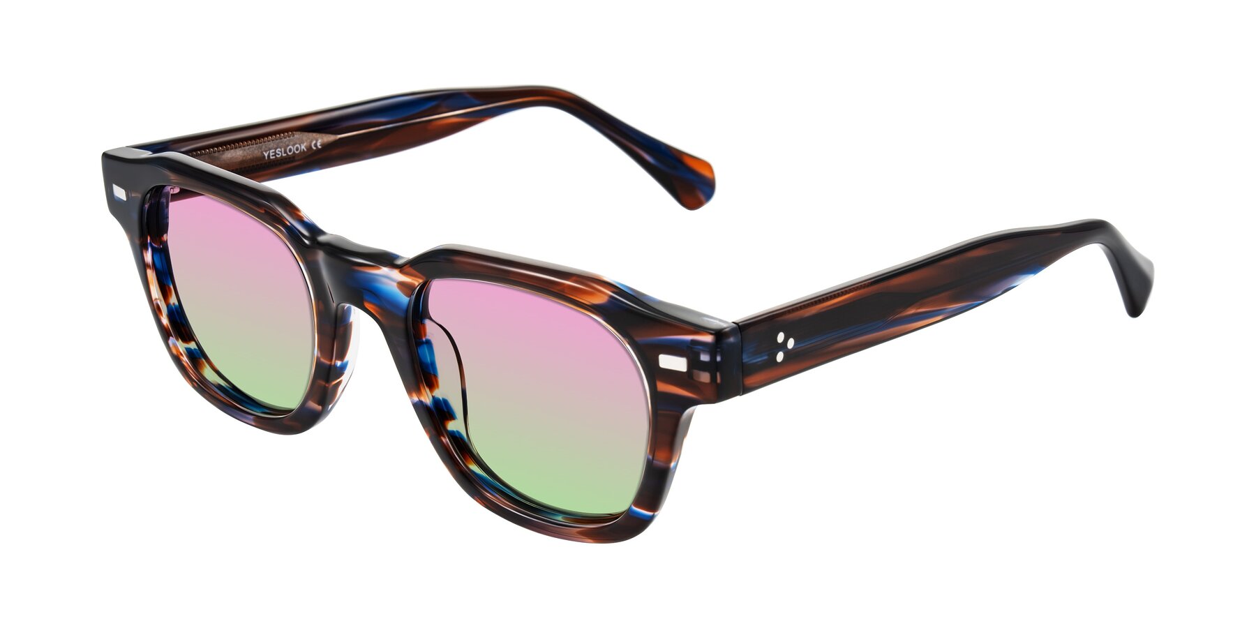 Angle of Orin in Brown Blue Striped with Pink / Green Gradient Lenses