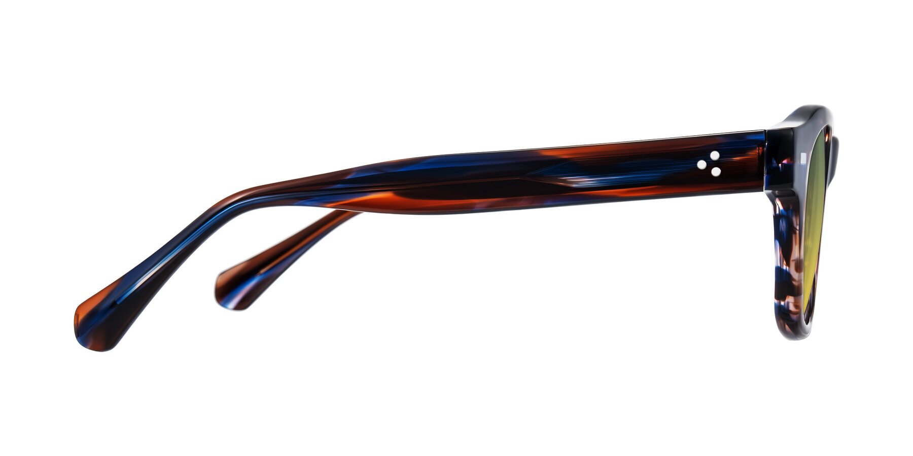 Side of Orin in Brown Blue Striped with Green / Yellow Gradient Lenses