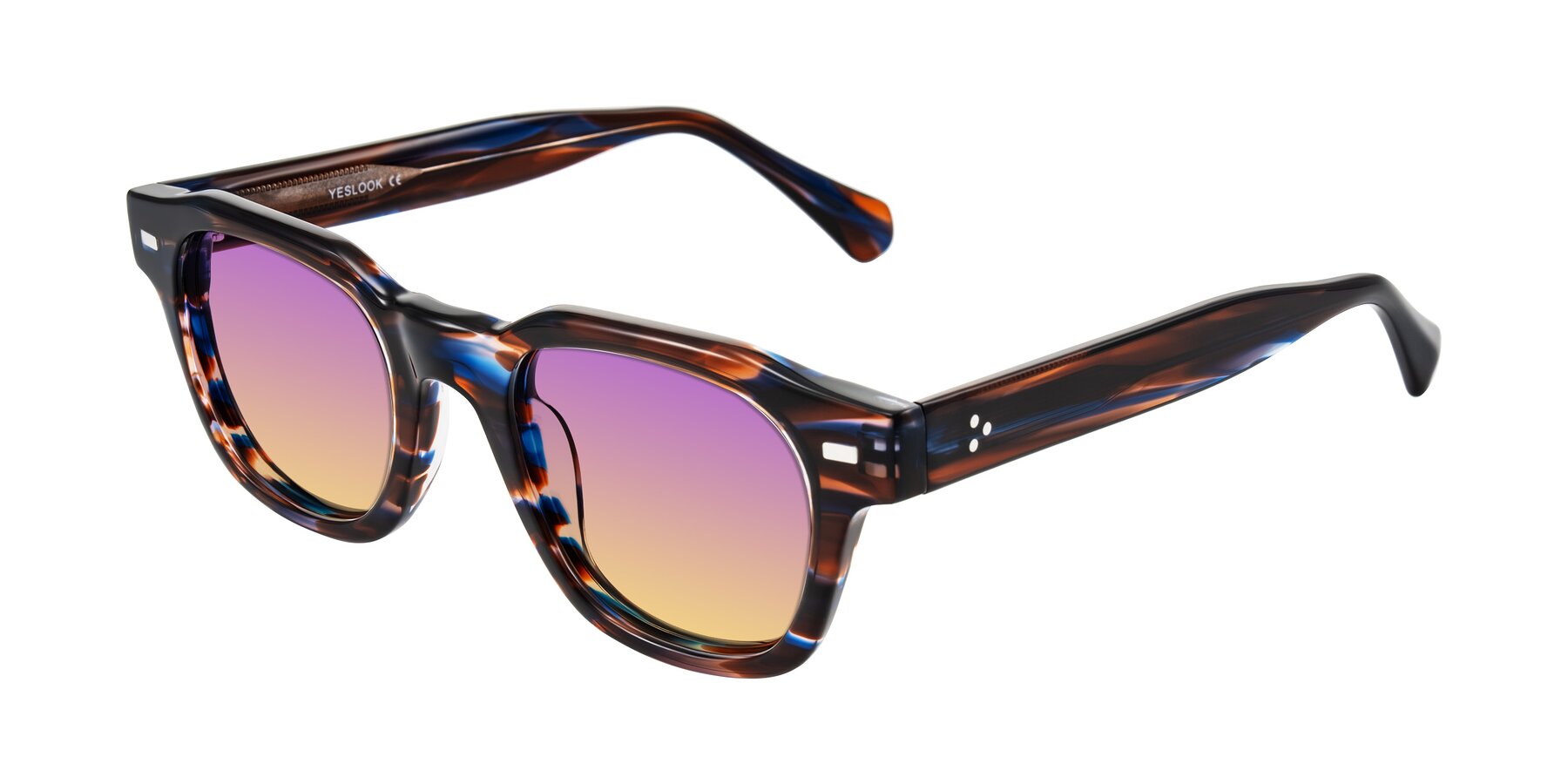Angle of Orin in Brown Blue Striped with Purple / Yellow Gradient Lenses