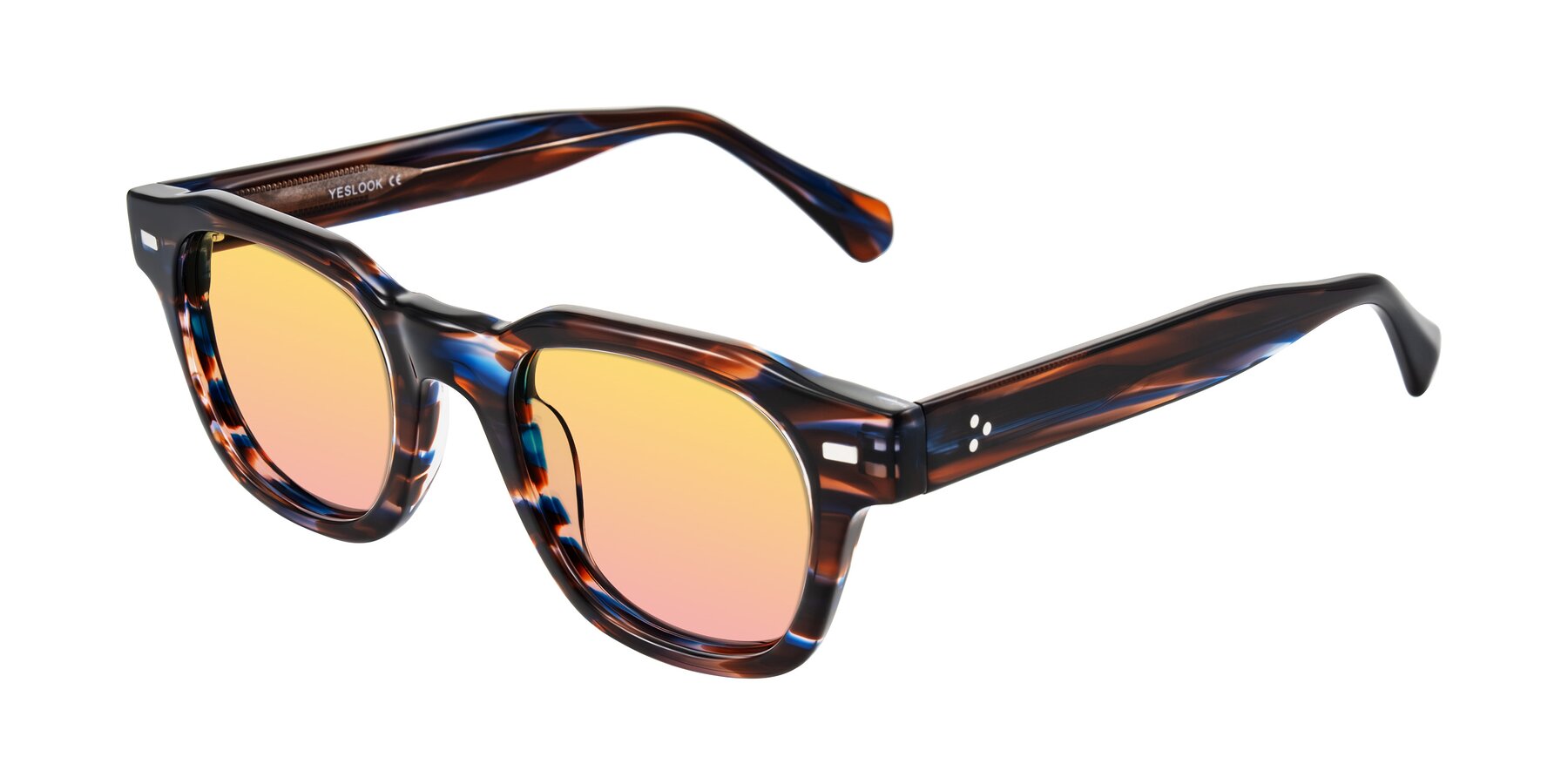 Angle of Orin in Brown Blue Striped with Yellow / Pink Gradient Lenses