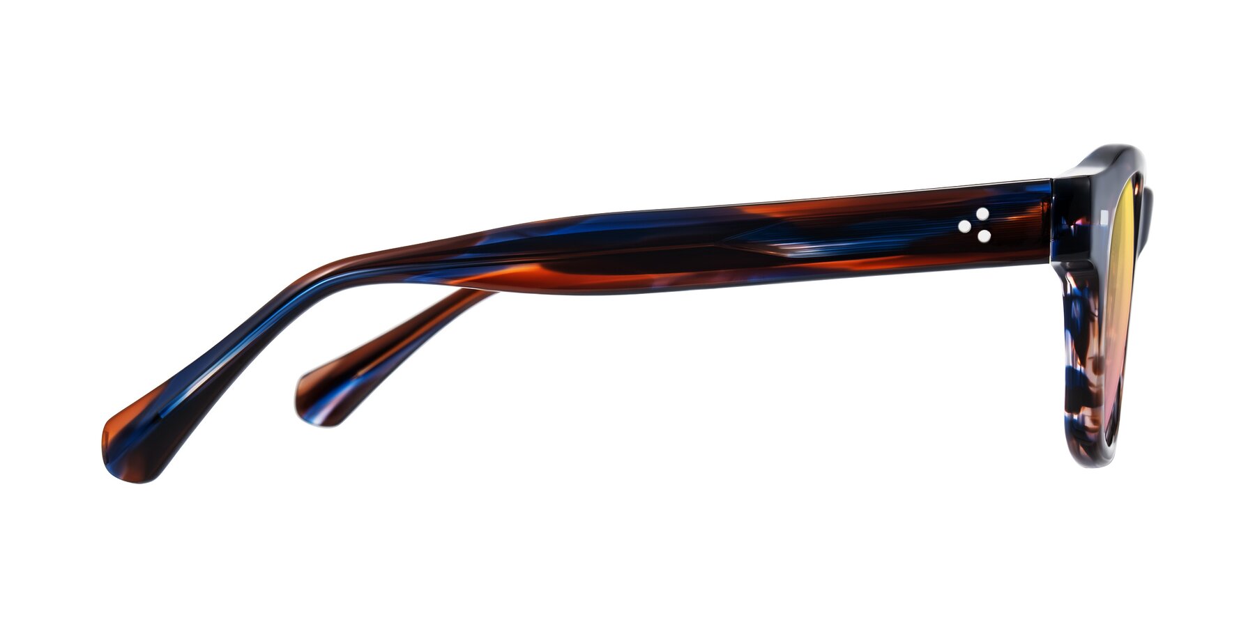 Side of Orin in Brown Blue Striped with Yellow / Pink Gradient Lenses