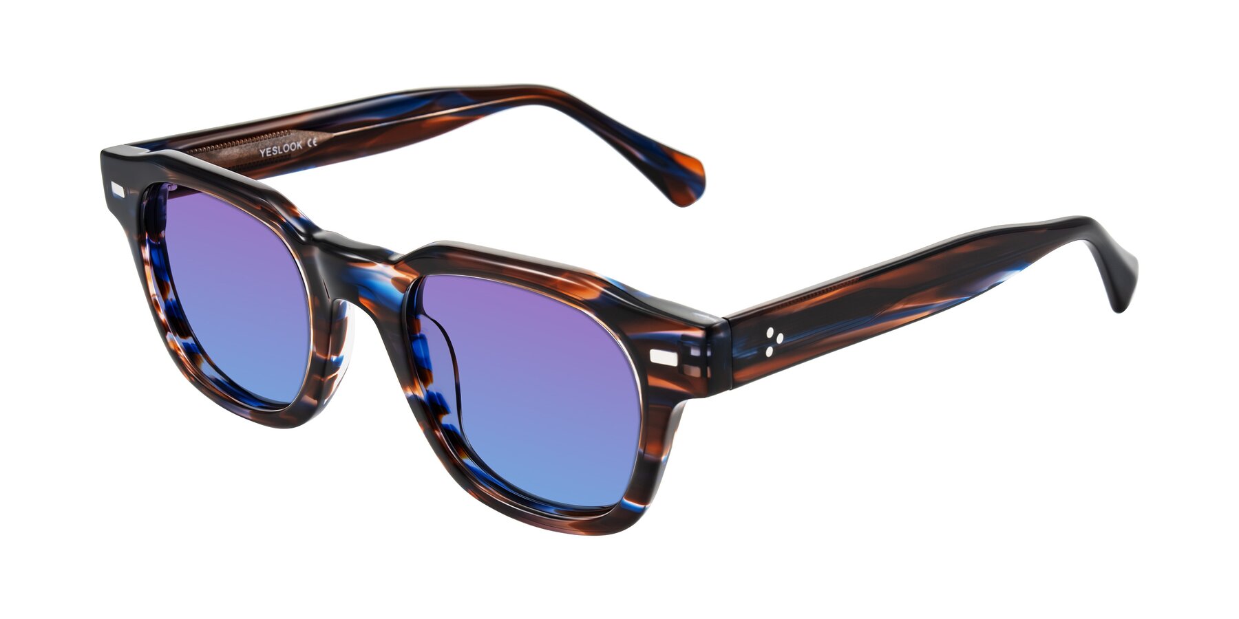 Angle of Orin in Brown Blue Striped with Purple / Blue Gradient Lenses
