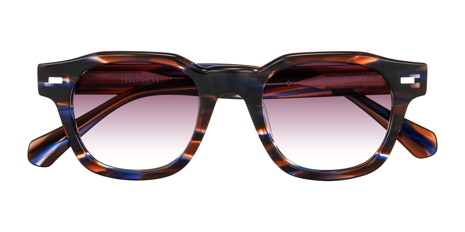 Folded Front of Orin in Brown Blue Striped with Wine Gradient Lenses