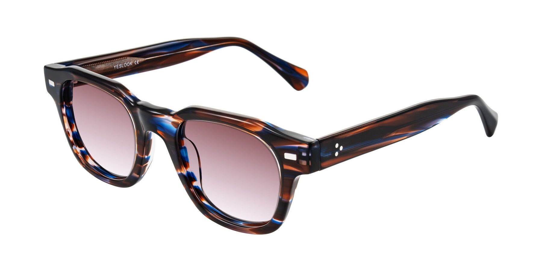 Angle of Orin in Brown Blue Striped with Garnet Gradient Lenses