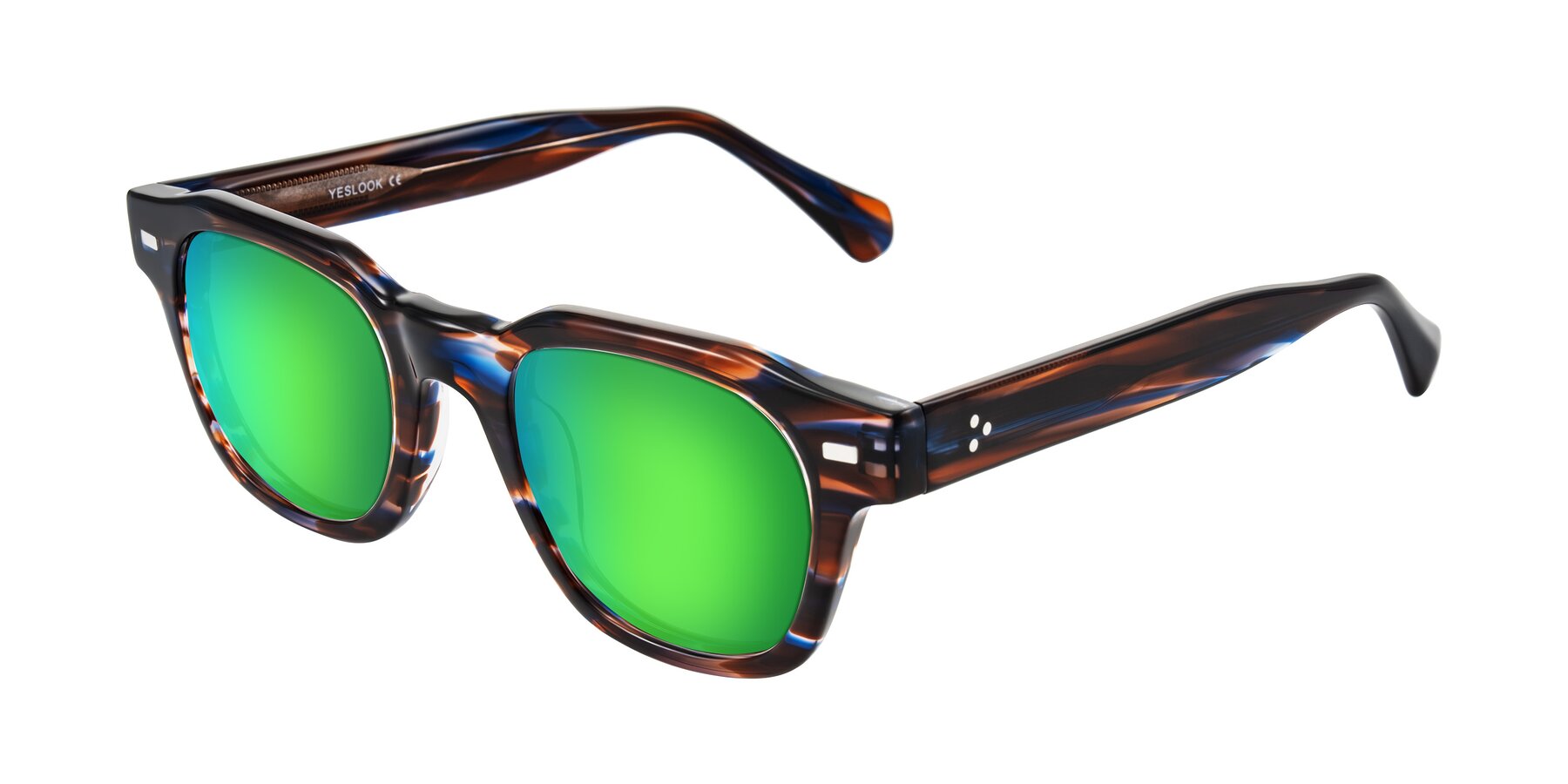 Angle of Orin in Brown Blue Striped with Green Mirrored Lenses