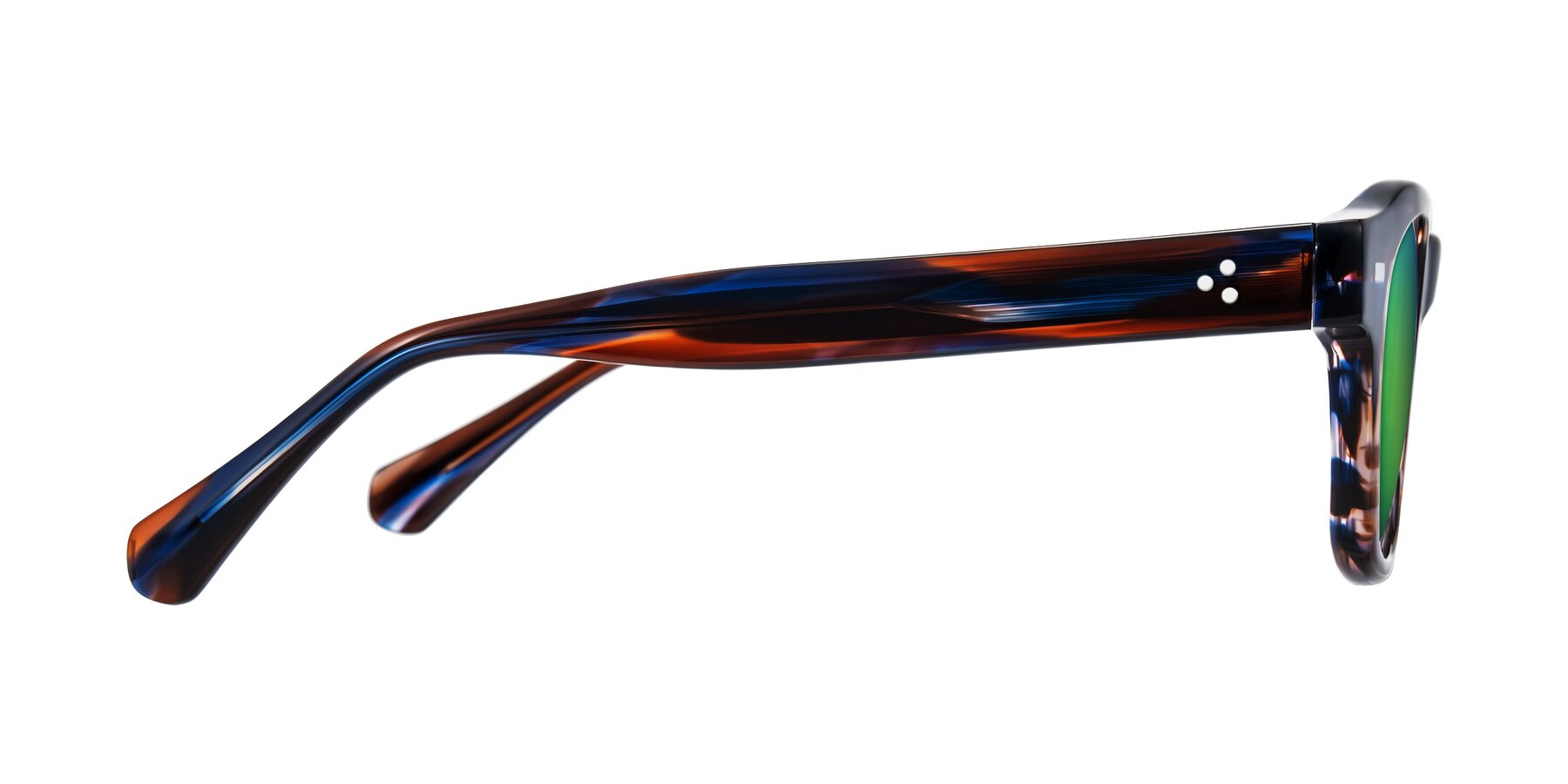 Side of Orin in Brown Blue Striped with Green Mirrored Lenses