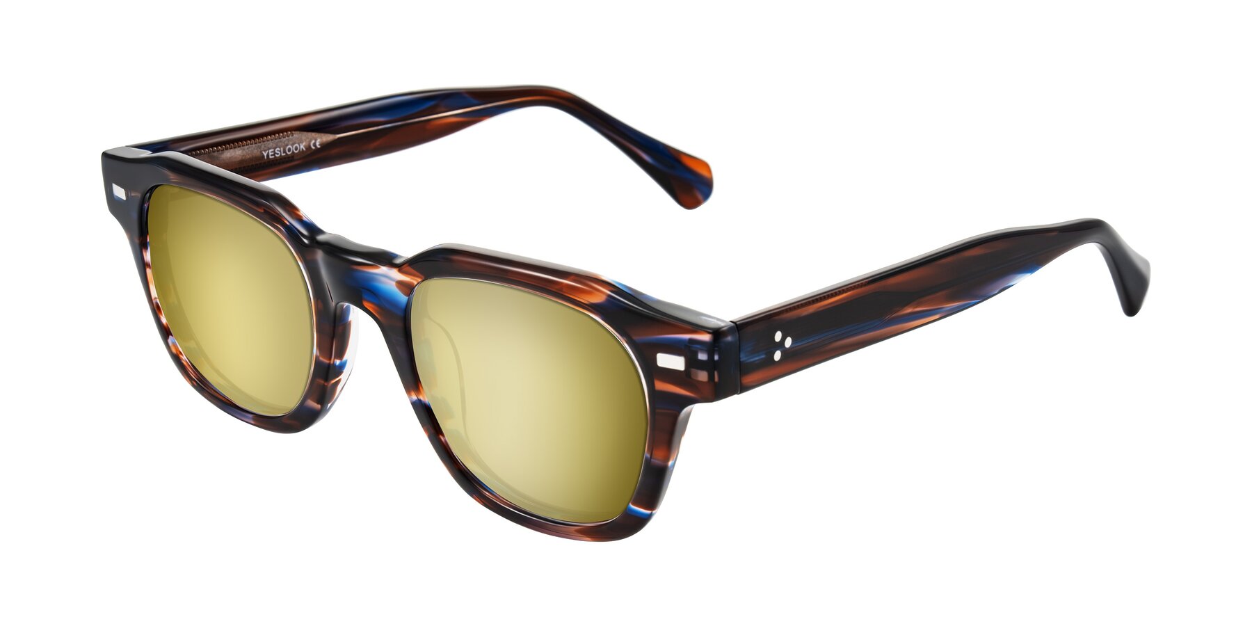 Angle of Orin in Brown Blue Striped with Gold Mirrored Lenses