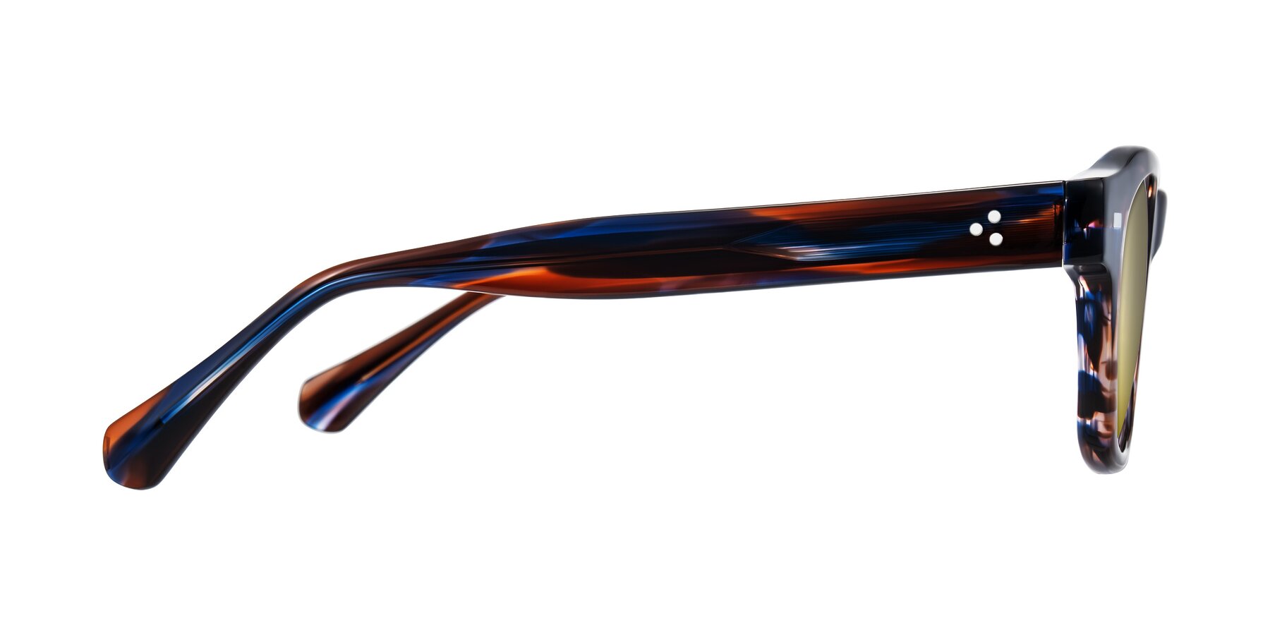 Side of Orin in Brown Blue Striped with Gold Mirrored Lenses