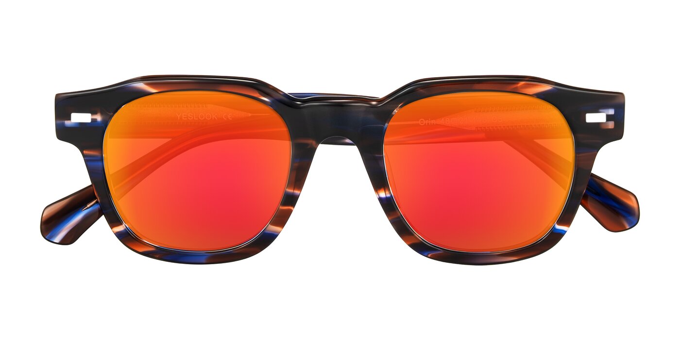 Orin - Brown Blue Striped Flash Mirrored Sunglasses