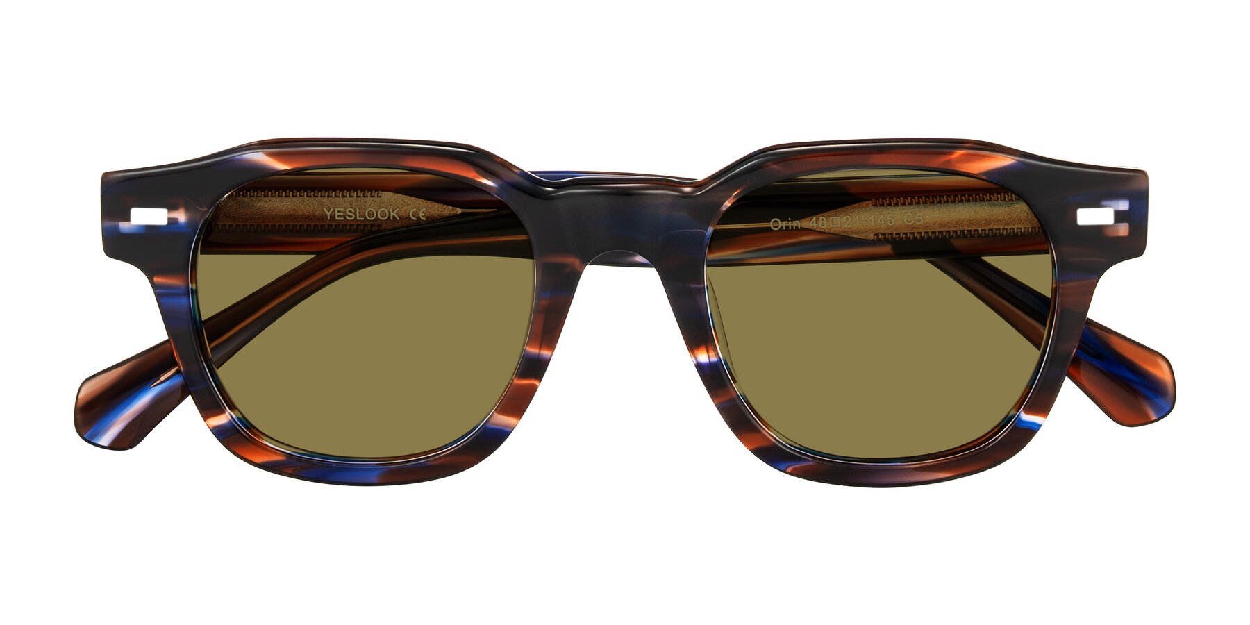 Folded Front of Orin in Brown Blue Striped with Brown Polarized Lenses