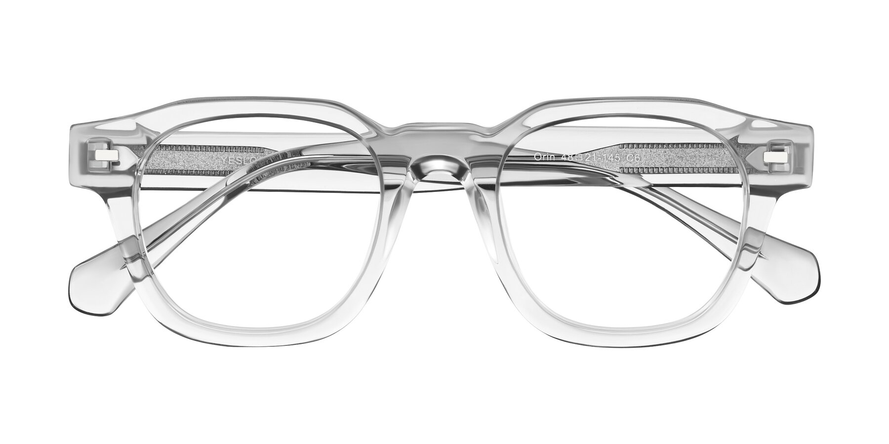Folded Front of Orin in Transparent Gray with Clear Reading Eyeglass Lenses