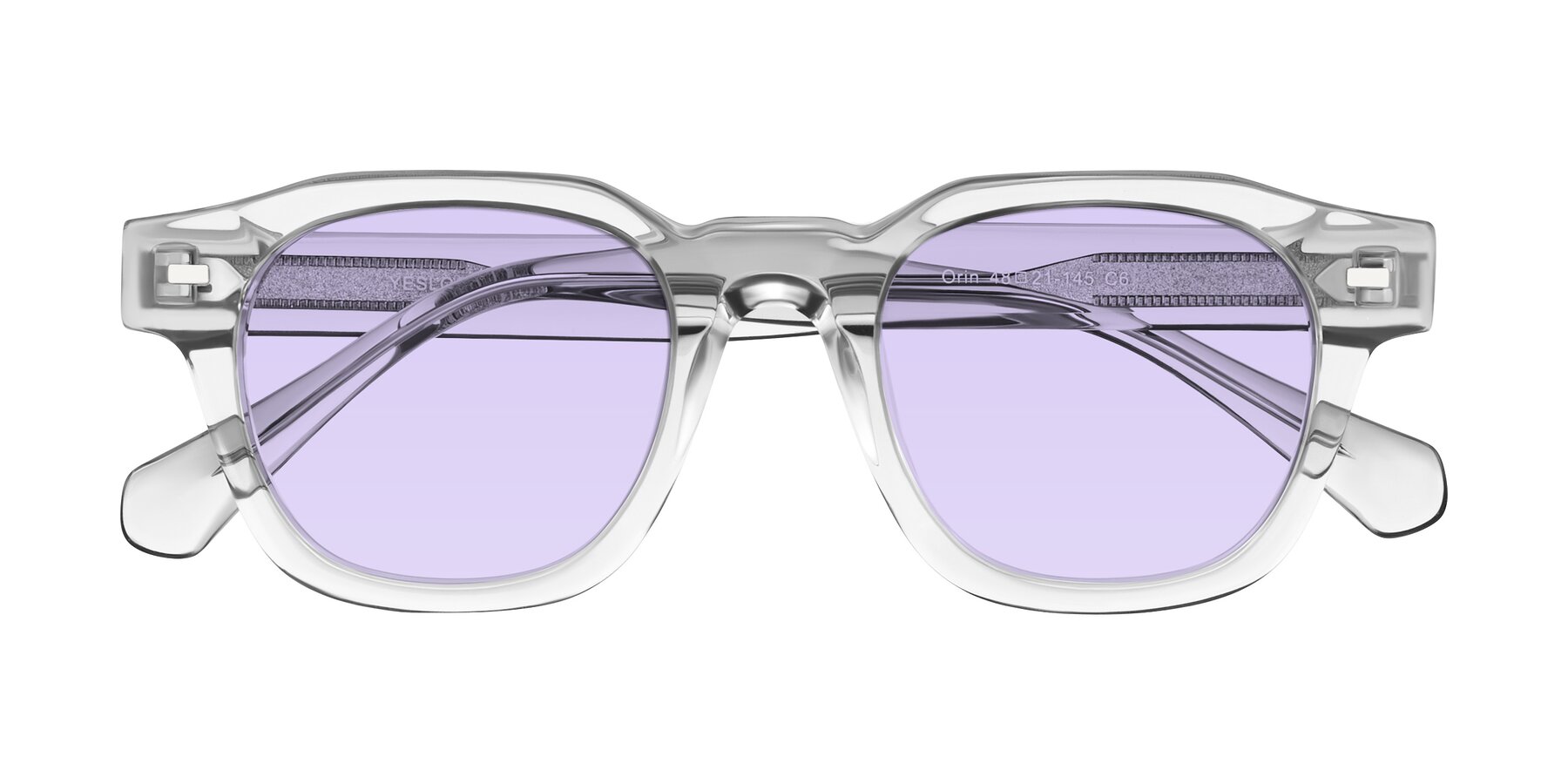 Folded Front of Orin in Transparent Gray with Light Purple Tinted Lenses