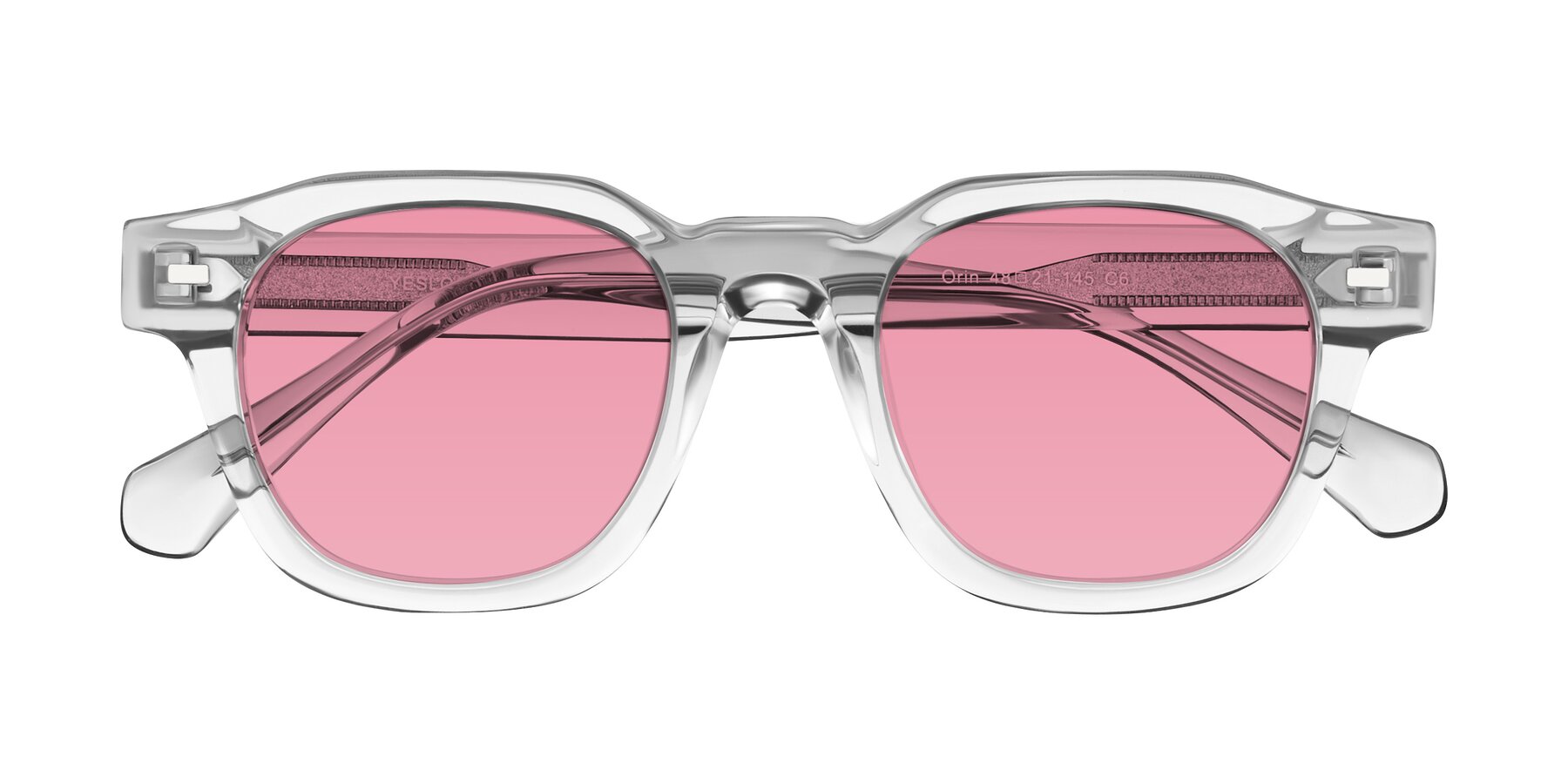 Folded Front of Orin in Transparent Gray with Pink Tinted Lenses