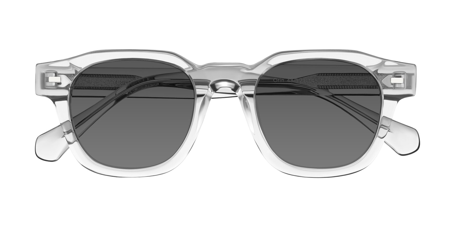 Folded Front of Orin in Transparent Gray with Medium Gray Tinted Lenses