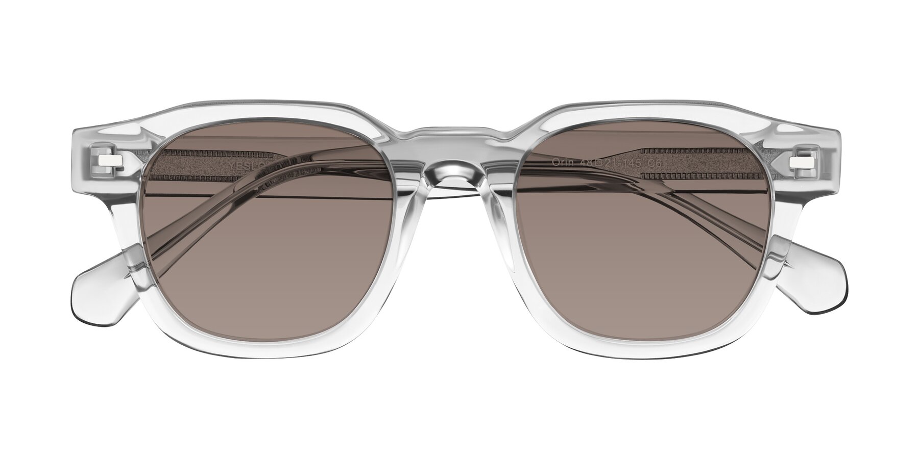 Folded Front of Orin in Transparent Gray with Medium Brown Tinted Lenses