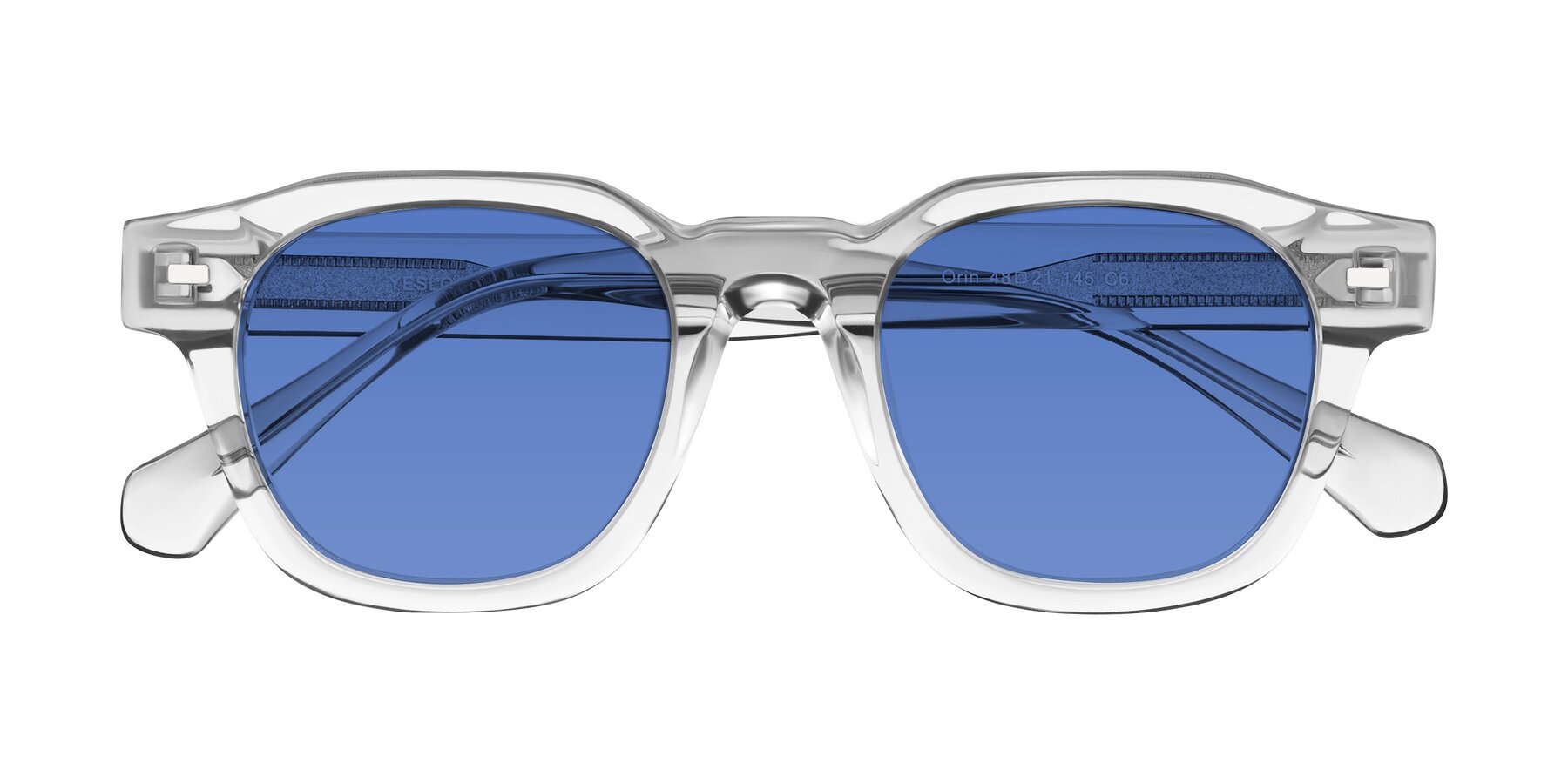 Folded Front of Orin in Transparent Gray with Blue Tinted Lenses