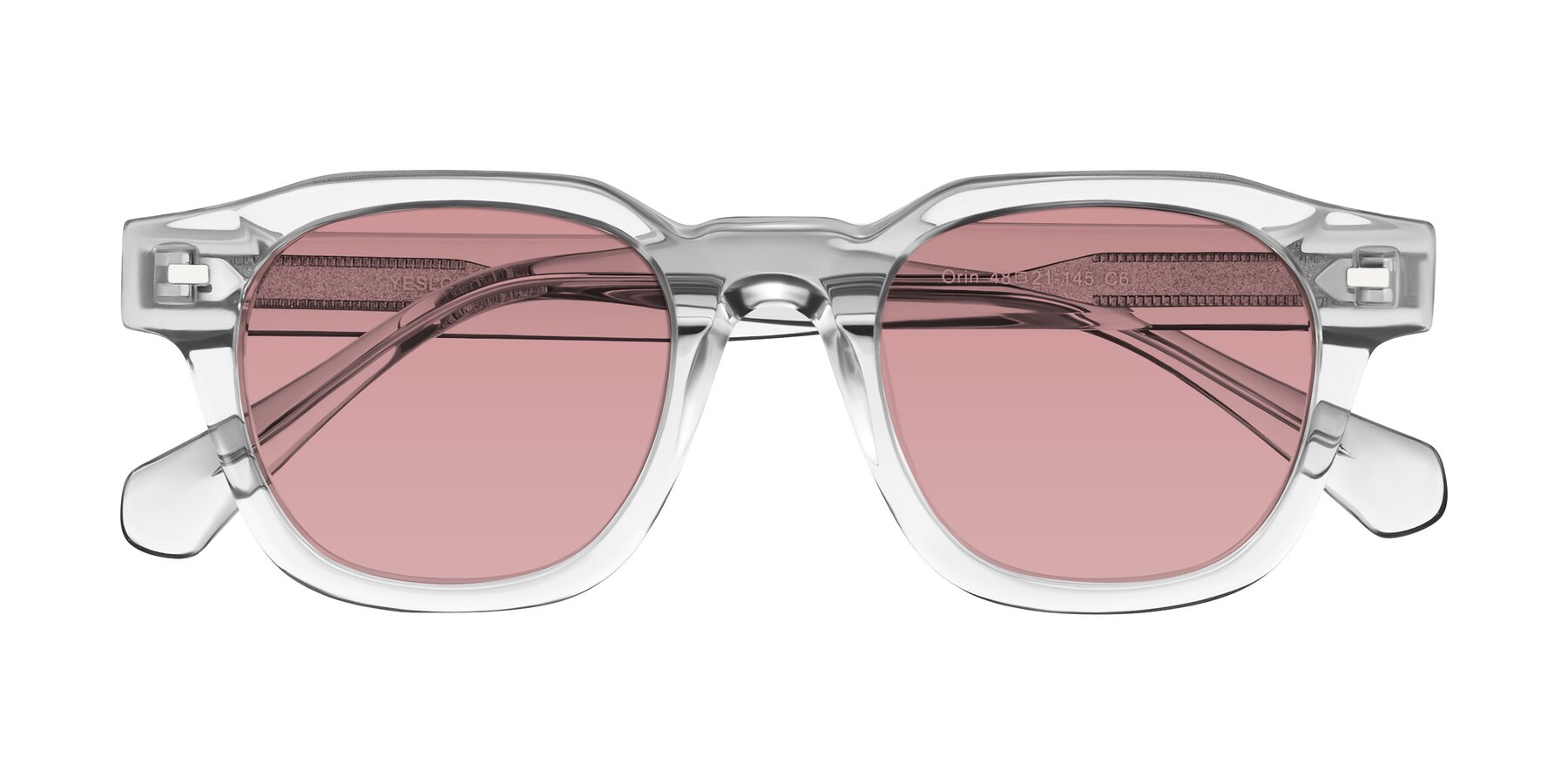 Folded Front of Orin in Transparent Gray with Medium Garnet Tinted Lenses